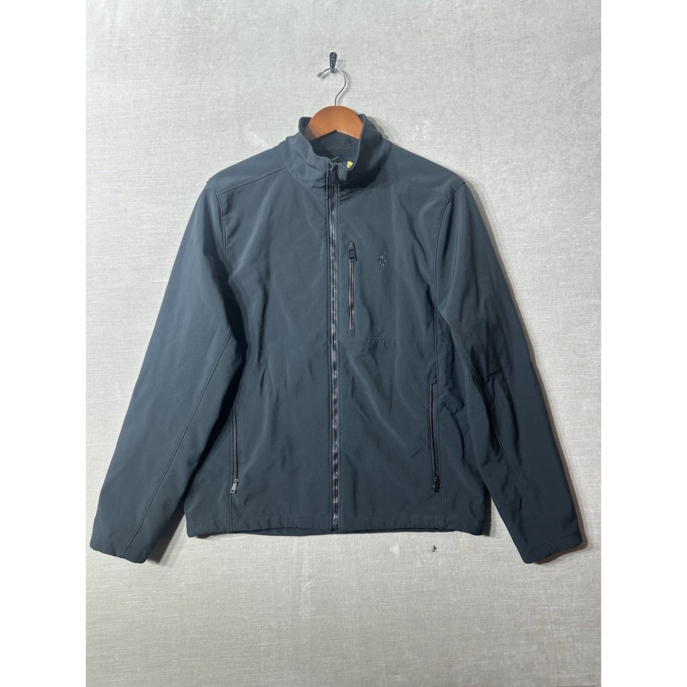 Polo Ralph Lauren Softshell Jacket Black Fleece Plaid Lining Mens Medium Mock